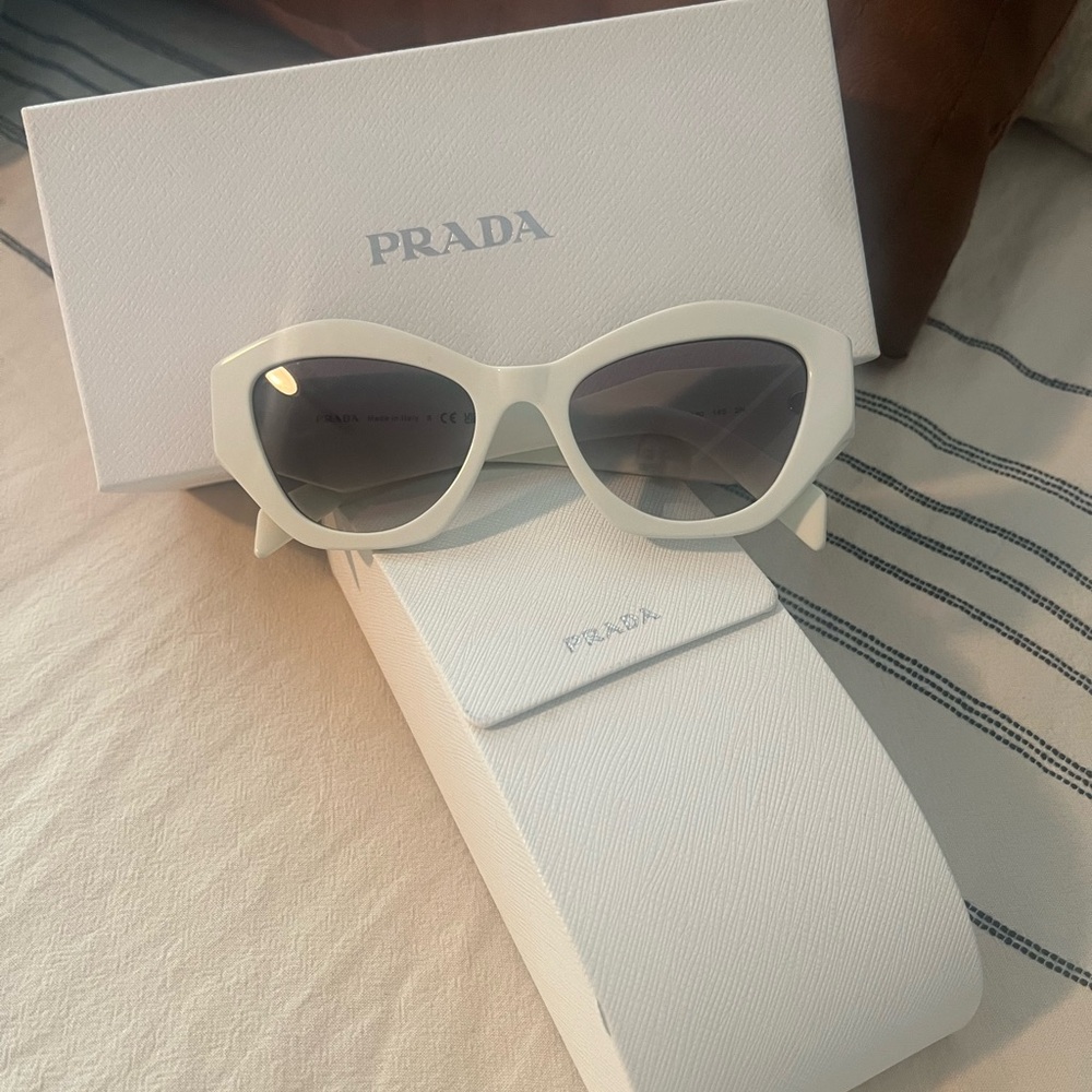 Prada White Angular Sunglasses with Gradient Lenses
